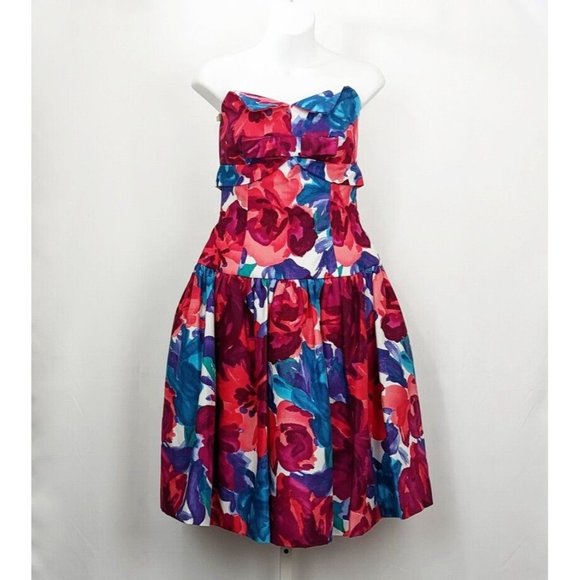 Vintage Dresses & Skirts - Vintage 80s Dress Strapless Floral Dance Prom Misses 10 Patty O' Neill New